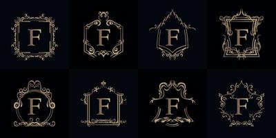 colección de logotipo inicial f con adorno de lujo o marco de flores vector