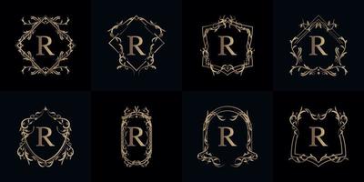 Collection of Logo initial R with luxury ornament or flower frame vector