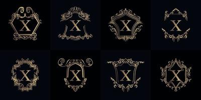 Collection of Logo initial X with luxury ornament or flower frame vector