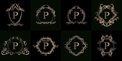 Collection of Logo initial P with luxury ornament or flower frame vector