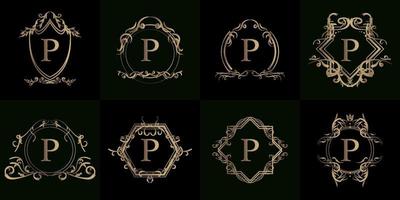 Collection of Logo initial P with luxury ornament or flower frame vector