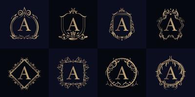 Logo initial A with luxury ornament or flower frame, set collection. vector