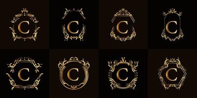 colección de logotipo inicial c con adorno de lujo o marco de flores vector