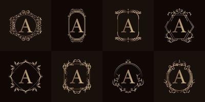 Logo initial A with luxury ornament or flower frame, set collection. vector