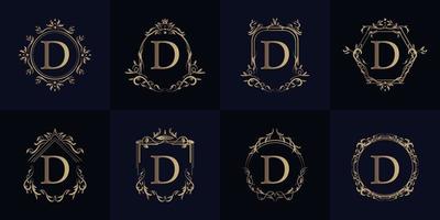 Logo initial D with luxury ornament or flower frame, set collection. vector