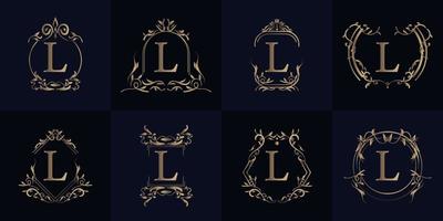 Luxury ornament frame initial L logo set collection. vector