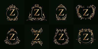 Logo initial Z with luxury ornament or flower frame, set collection. vector