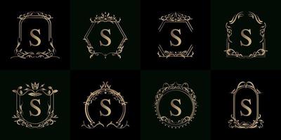 colección de logotipo inicial s con adorno de lujo o marco de flores vector