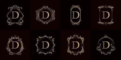 Logo initial D with luxury ornament or flower frame, set collection. vector