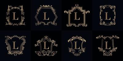 Collection of Logo initial L with luxury ornament or flower frame vector