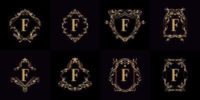 colección de logotipo inicial f con adorno de lujo o marco de flores vector