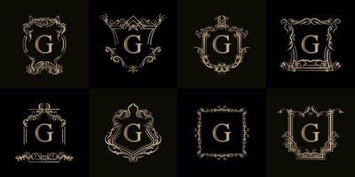 colección de logo inicial g con adorno de lujo o marco de flores vector