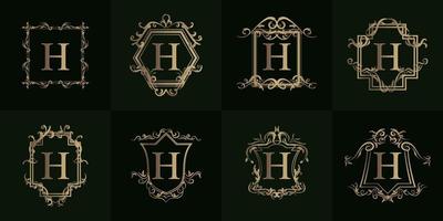 Collection of Logo initial H with luxury ornament or flower frame vector