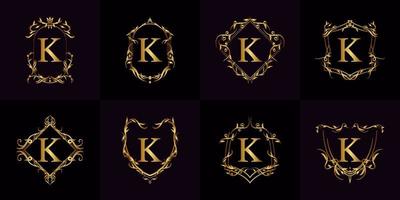 colección de logo inicial k con adorno de lujo o marco de flores vector