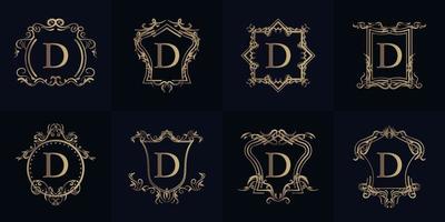 Collection of Logo initial D with luxury ornament or flower frame vector