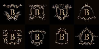 Set of Logo initial B with luxury ornament or flower frame vector