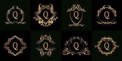 colección de logotipo inicial q con adorno de lujo o marco de flores vector