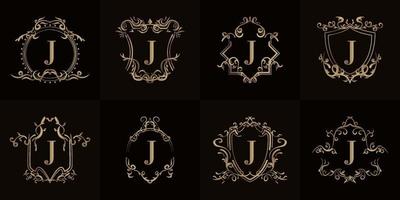 colección de logotipo inicial j con adorno de lujo o marco de flores vector