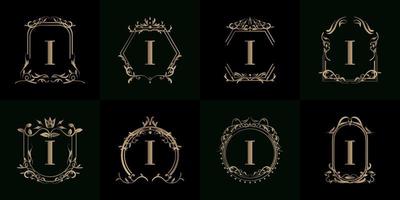 Collection of Logo initial I with luxury ornament or flower frame vector