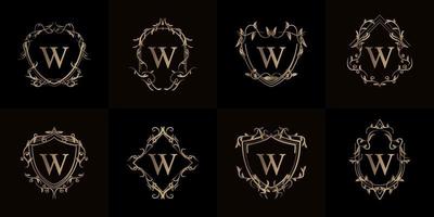 Collection of Logo initial W with luxury ornament or flower frame vector