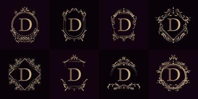 Logo initial D with luxury ornament or flower frame, set collection. vector