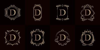 Logo initial D with luxury ornament or flower frame, set collection. vector