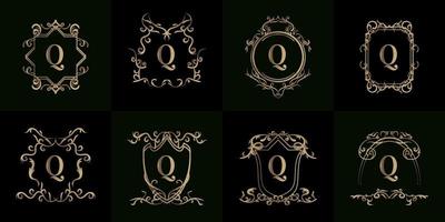 Collection of Logo initial Q with luxury ornament or flower frame vector