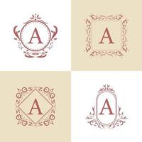 Luxury ornament frame initial A logo set collection. Minimalist, creative, simple, elegant and modern logo template design. vector