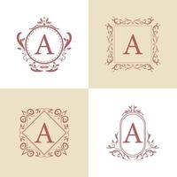 Luxury ornament frame initial A logo set collection. Minimalist, creative, simple, elegant and modern logo template design. vector