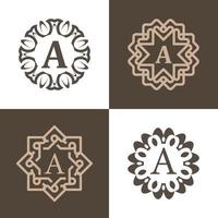 Collection initial A logo with luxury ornament frame. vector