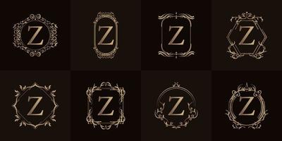 Logo initial Z with luxury ornament or flower frame, set collection. vector