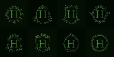 Logo initial H with luxury ornament or flower frame, set collection. vector