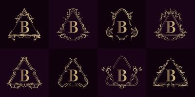 colección de logo inicial b con adorno de lujo o marco de flores vector