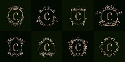 Collection of Logo initial C with luxury ornament or flower frame vector