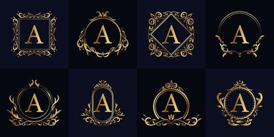 Luxury ornament frame initial A logo set collection. Minimalist, creative, simple, elegant and modern logo template design. vector