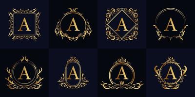 Luxury ornament frame initial A logo set collection. Minimalist, creative, simple, elegant and modern logo template design. vector