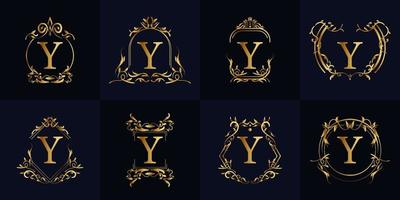 Logo initial Y with luxury ornament or flower frame, set collection. vector