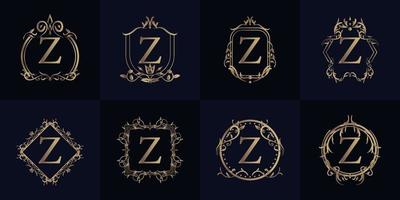 Logo initial Z with luxury ornament or flower frame, set collection. vector