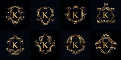 colección de logo inicial k con adorno de lujo o marco de flores vector