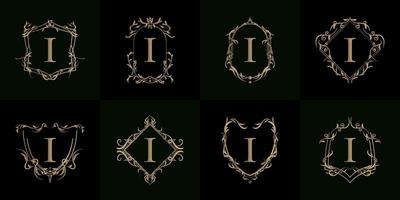 Collection of Logo initial I with luxury ornament or flower frame vector