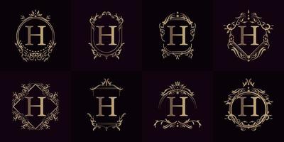 Logo initial H with luxury ornament or flower frame, set collection. vector