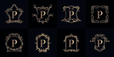 Collection of Logo initial P with luxury ornament or flower frame vector