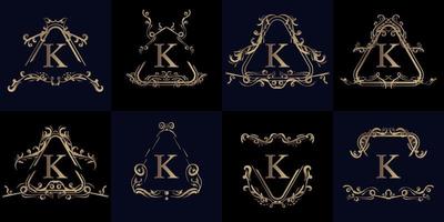 colección de logo inicial k con adorno de lujo o marco de flores vector