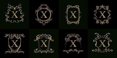 Collection of Logo initial X with luxury ornament or flower frame vector