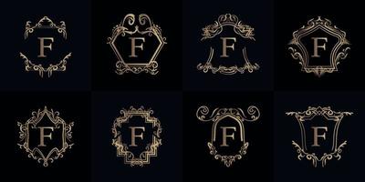 colección de logotipo inicial f con adorno de lujo o marco de flores vector