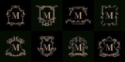 colección de logotipo inicial m con adorno de lujo o marco de flores vector