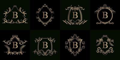 Collection of Logo initial B with luxury ornament or flower frame vector