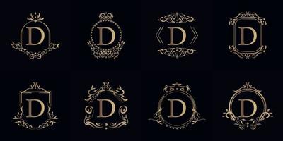 Logo initial D with luxury ornament or flower frame, set collection. vector