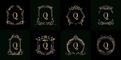 colección de logotipo inicial q con adorno de lujo o marco de flores vector