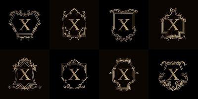Collection of Logo initial X with luxury ornament or flower frame vector